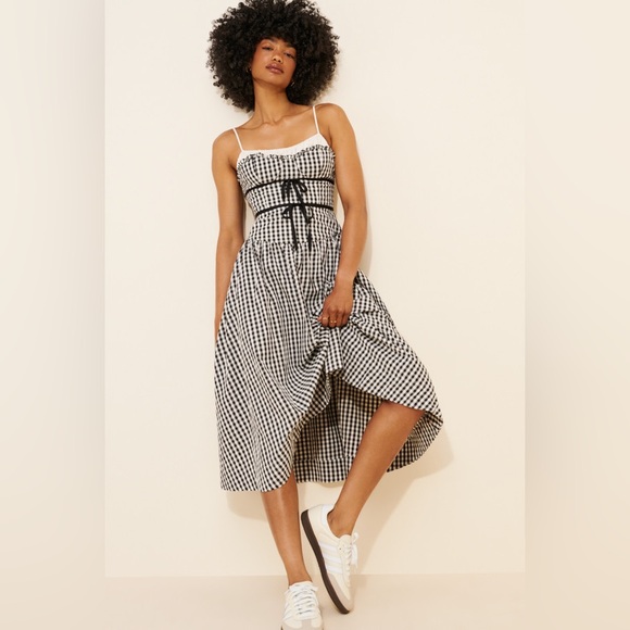For Love & Lemons Georgia Gingham Midi Dress in Black - Picture 4 of 11